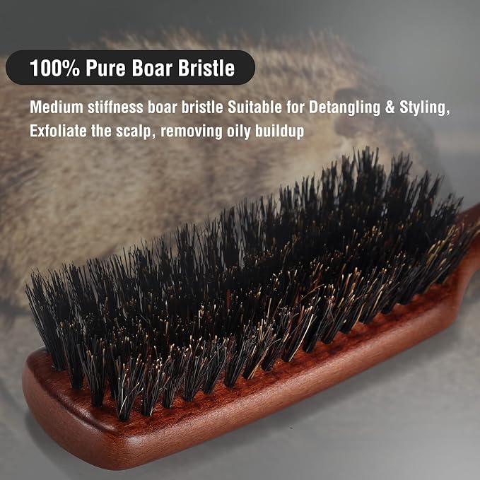 Hair Brush for Men Fine Thin Wavy Hair, Boar Bristle Hair Brush for Add Shine Improve Texture Reduce Frizz, Hairbrush for Beard Straightens Softens