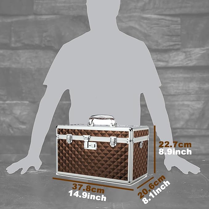 Storage Box with Key Lock, Lockable Medicine Storage Box, Empty First Aid Box, Security Lock Box, Multipurpose Locking Box for Home and Outdoor Use (Coffee, X-Large)