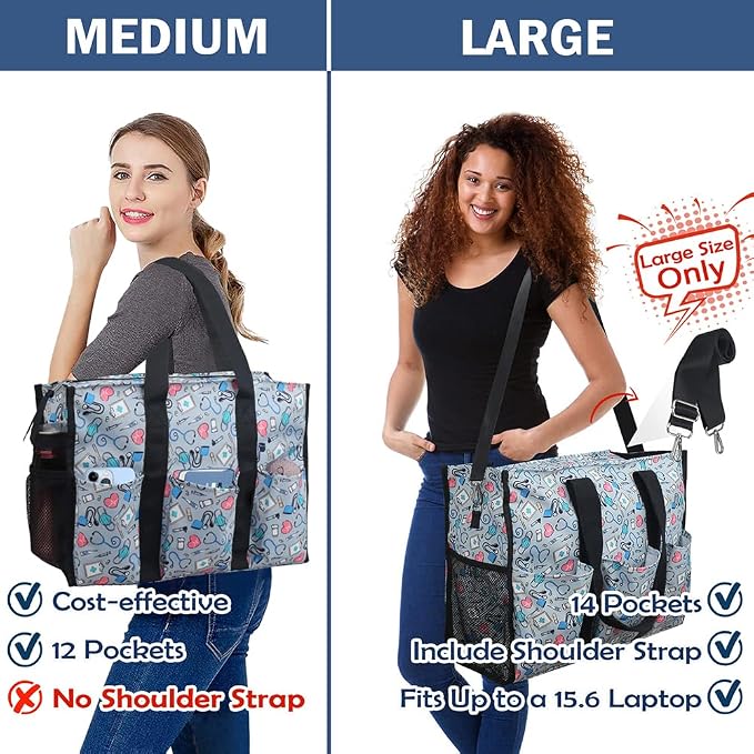 ABAMERICA Nurse Bags for Work Nursing Bag Multiple Pockets Waterproof Organizing Zip Top Clinical Bag for Nursing Students