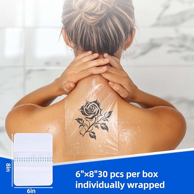 Niceful Transparent Film Dressing 30 Count-Clear Bandages for Wounds 6" x 8", Waterproof Adhesive Wound Cover Bandages for Post Surgical Shower or IV Shield, Scar Therapy, Tattoo Dressings