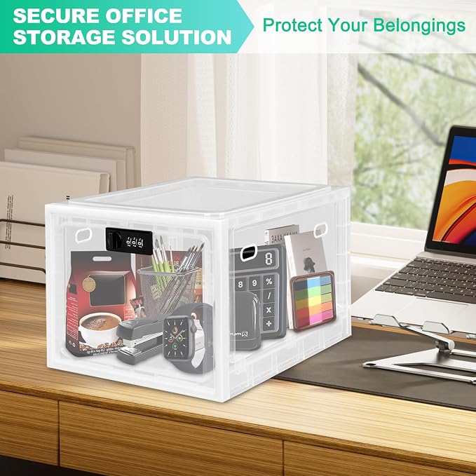 Medication Lock Box with Code, 12.6L Large Lockable Storage Box for Medicine, Snacks, Phone, and Electronics - BPA-Free, Clear Design with Charger Holes for Home, Office, Dorm, and Fridge