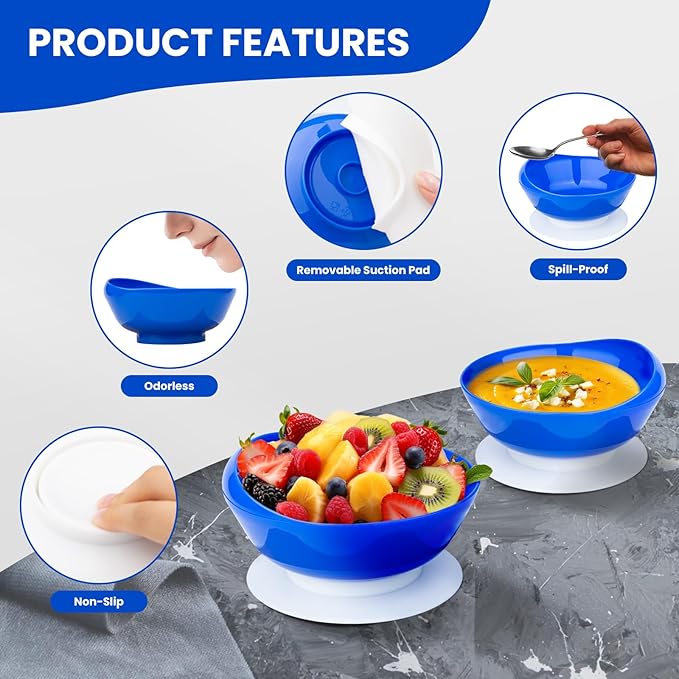 2Pack Spill Proof Scoop Bowl with Non-Skid Suction Base, Adaptive Self-Feeding Dinnerware for Elderly and Disabled