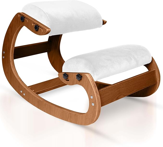 Ergonomic Kneeling Chair, Adjustable Seat - Office Chair for Desk, Posture Corrector, Premium Comfort Cushion, Wooden Rocking Knee Chair (Pecan)