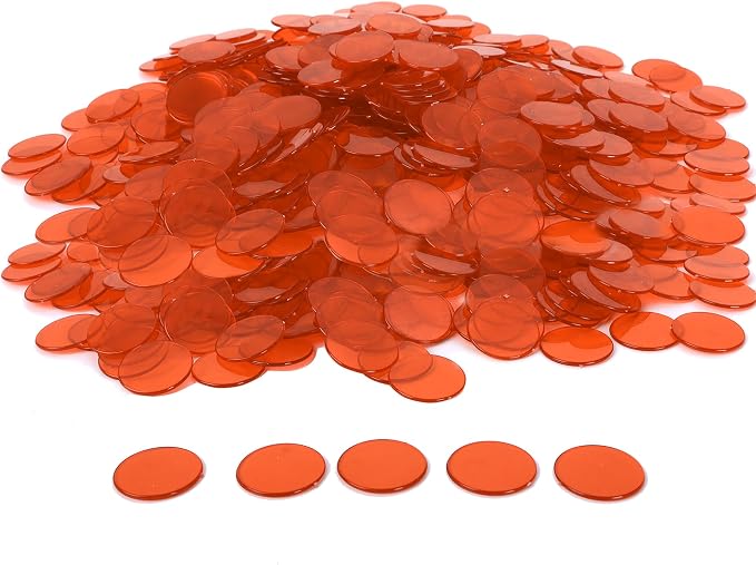 GSE Games & Sports Expert Orange Bingo Chips, 500 Pieces 3/4-Inch High-Contrast Transparent Counting Chips for Bingo Games, Parties