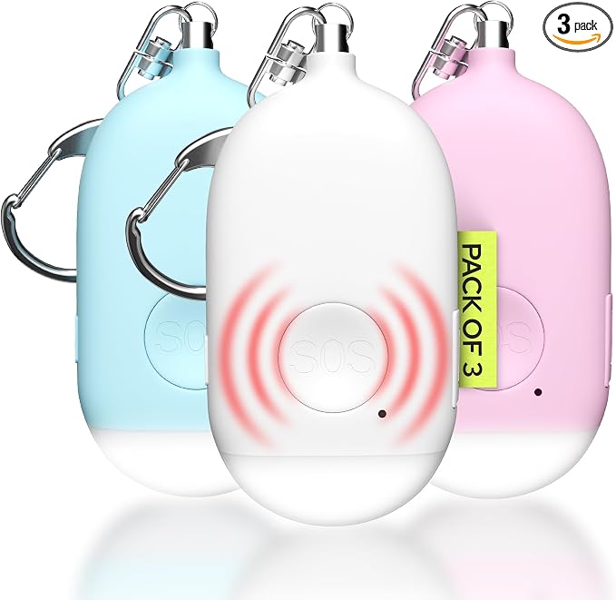 Weten Rechargeable Personal Alarm Keychain - 130dB Siren, LED Light - 3Pack Personal Safety Alert for Women to Carry - Panic Button Alarm for Security - Rape Whistle for Self Defense (Pink&Blue&White)