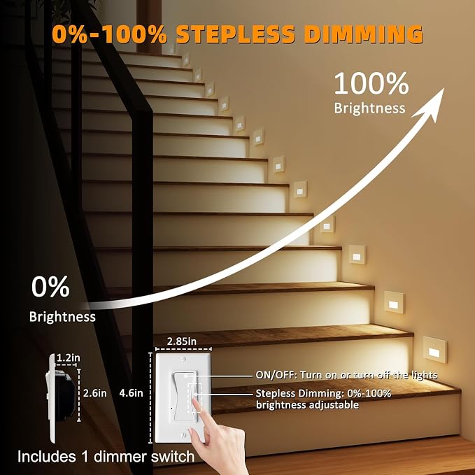 4 Pack 3CCT 120V Motion Sensor Step Lights with Dimmer Switch, White | LED Stair Lights Indoor Outdoor, 3000K/4000K/6000K, 0%-100% Dimmable, 5W 500LM, IP65 Waterproof, Hard Wired, Aluminum, ETL