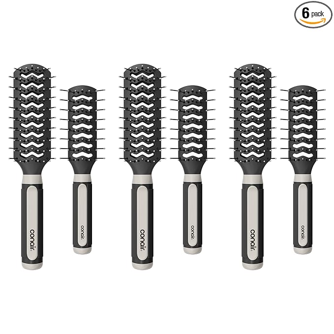 Conair Salon Results 6-Piece Hairbrush Set - Travel Hair Brush - Hairbrushes for All Hair Types - curly hair brush - hairbrush - detangler brush - 3 Travel size + 3 Full-size Brushes, Black