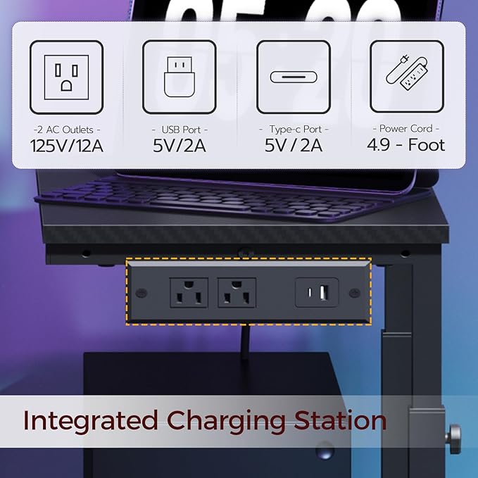 Computer Tower Stand with Power Outlet, Mobile PC Stand for Floor, Height Adjustable PC Holder Cart Under Desk, 26.6"-32.7" H, for Home Office, Gaming Room, Black PCHS216E01