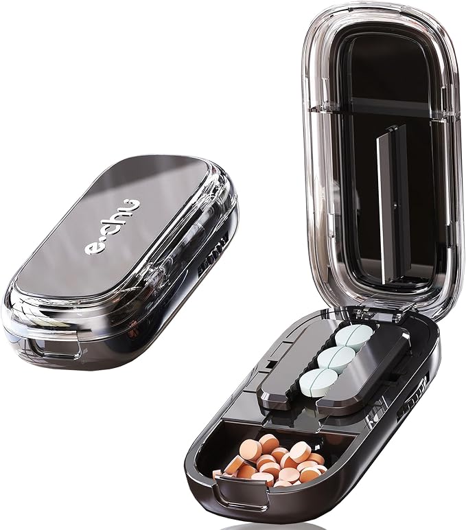 DUBSTAR Pill Cutter Splitter for Cutting Multiple Pills, Pill Cutter Splitter for Small and Tiny Pills (Clear Black)