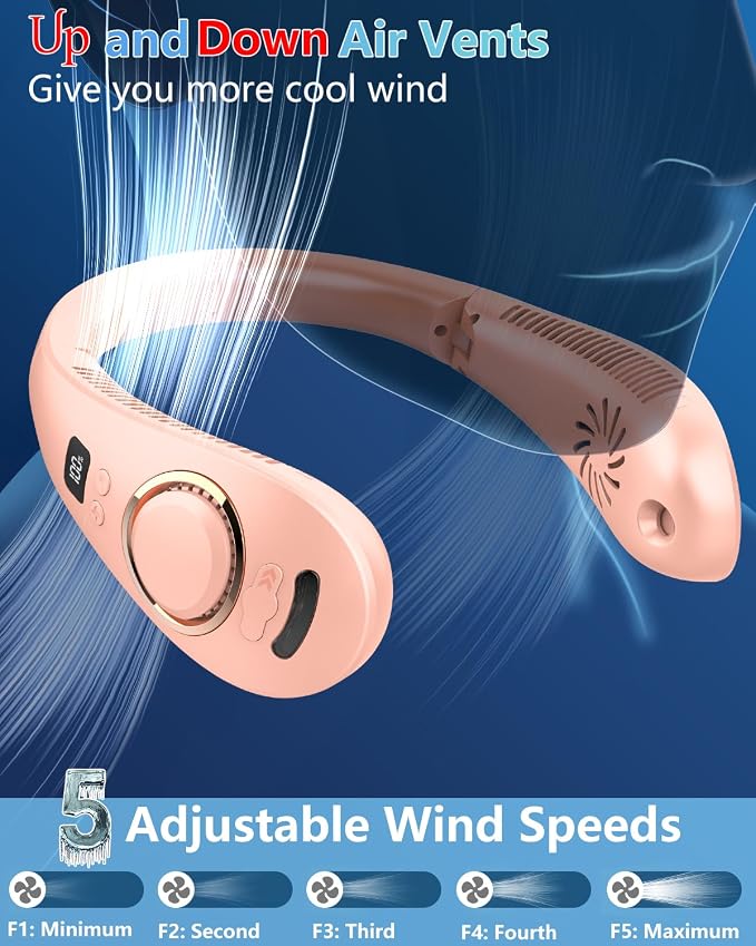 Misting Neck Fan,Personal Cooling Fans that Blow Cold Air Rechargeable,Collapsible Cordless Headphone Design Neck Fan Mister,Best Cold Small Noiseless Breeze Around the Neck Cooler Tool Pink