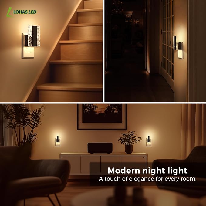 L LOHAS LED Night Light Plug into Wall, 0-100LM Dimmable Night Light with Dusk to Dawn Sensor, Decorative Plug in Night Lights for Bathroom, Hallway, Bedroom, Stairway, 1 Pack