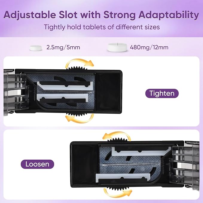 Multiple Pill Cutter for Small or Large Pills, Adjustable Pill Splitter for Multi Tablets, Stainless Steel Cutting Blade and Blade Guard (Black)