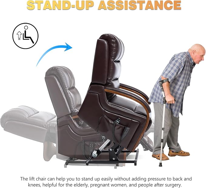 Trustyue Power Lift Recliner Chair, 180° Lay Flat Recliner, Lift Chair with Massage and Heat, Standing Assistance, Living Room Chair for Elderly People(Faux Leather Dark Brown)