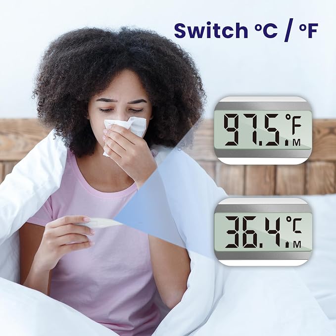 Femometer Digital Thermometer for Adults and Kids, Grey | Fever Alert, Memory Recall, C/F Switchable, Oral, Rectal or Under Arm Use