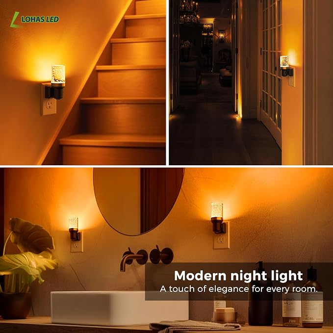 L LOHAS LED Night Light, Dimmable Night Lights Plug into Wall | 2 Pack Automatic Night Lights, Auto Light Sensor, Adjustable Brightness 1800K Amber LED Night Light, for Bedroom Hallway Home