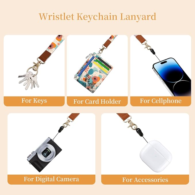 Hancynir Boho Floral Small Wallet Women Credit Card Holder, Wristlet RFID | Cute Keychain Lanyard Wallet, Travel Zipper Coin Pocket, Ladies Gifts Women, Minimalist Card Case, 6 Card Slots, PU Leather