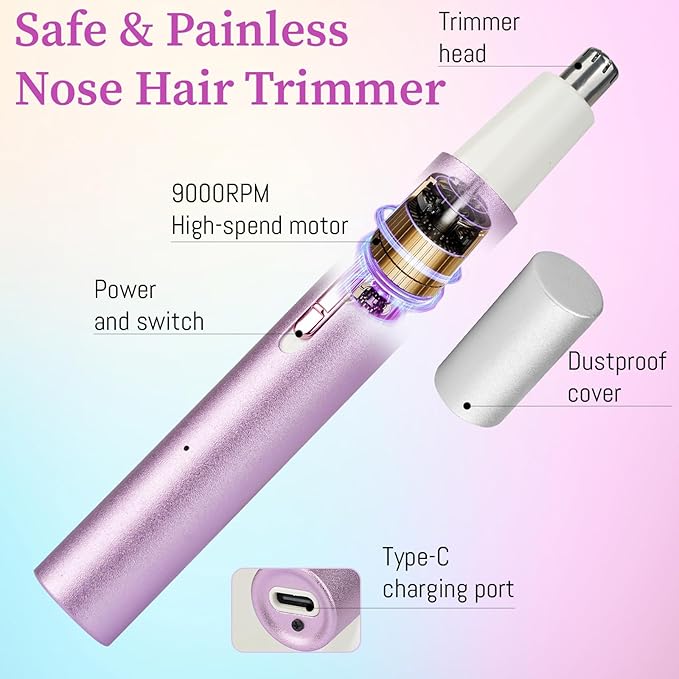 2026 Rechargeable Nose & Ear Hair Trimmer, Dual-Edge Blade Electric Clipper for Women Men, Facial & Eyebrow Hair Removal Tool, Powerful Motor, Painless, Easy to Clean (Multicolor)