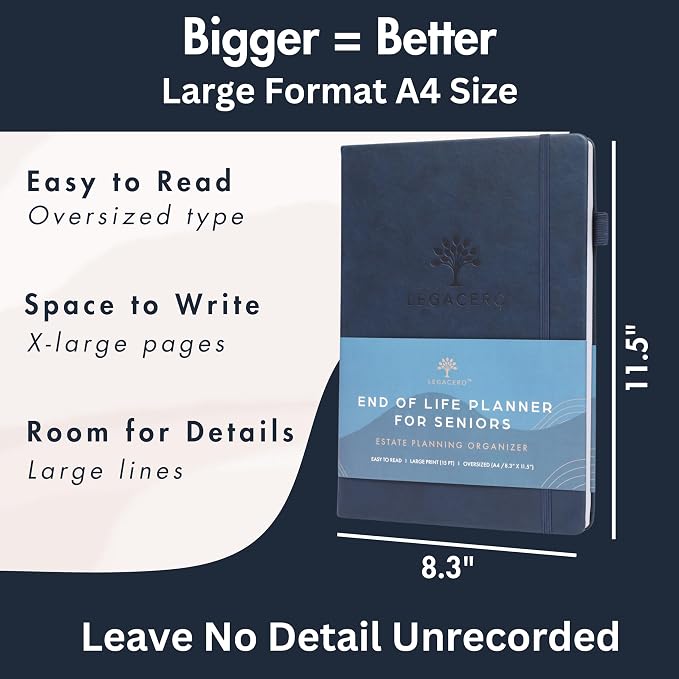 End of Life Planner for Seniors - Guided Estate Planning Organizer for Next of Kin. Large What To Do When I’m Gone Book and Important Document Organizer to Share with Your Executor (Navy Blue)
