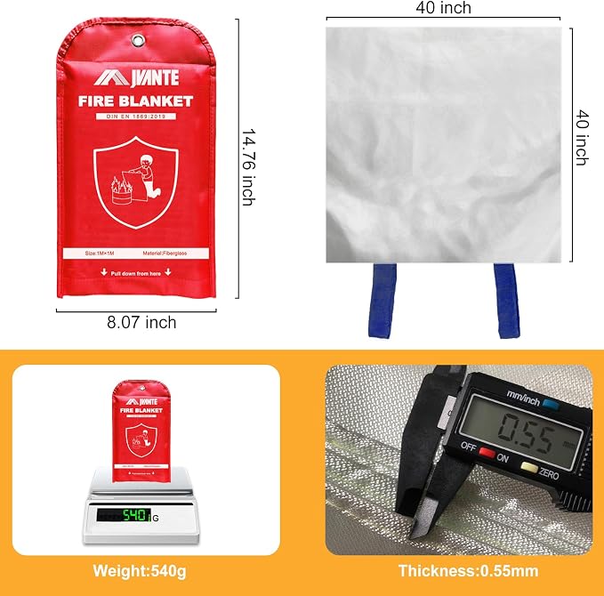 Emergency Fire Blanket for Home and Kitchen - 40"x40" Flame Suppression Fiberglass Fire Blankets for House Camping Car Office Warehouse Emergency Survival Safety（1m-1pack）