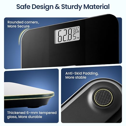 TIPRE Solar Powered Weight Scale with Endless Power, Scale for Body Weight, Electronic Bathroom Scale for Weight Loss, Digital Weighing Scale with 0.1lb Accuracy No Battery Required, 400lb/180kg