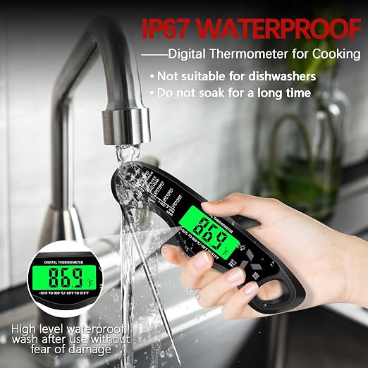Cooking Thermometer，IP67 Waterproof Meat Thermometer Digital | Backlight，Magnetic attraction，Hold Function，Instant Read，LED screen，for Cooking,Outdoor Grilling