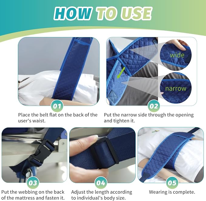 Restraints for Bed Restraint Strap for Headboard Adults, Adjustable Wheelchair Seatbelt, Anti-Fall Waist Belt, Elderly Fall Prevention Devices, Hospital Restraints Bed Straps to Secure Safety