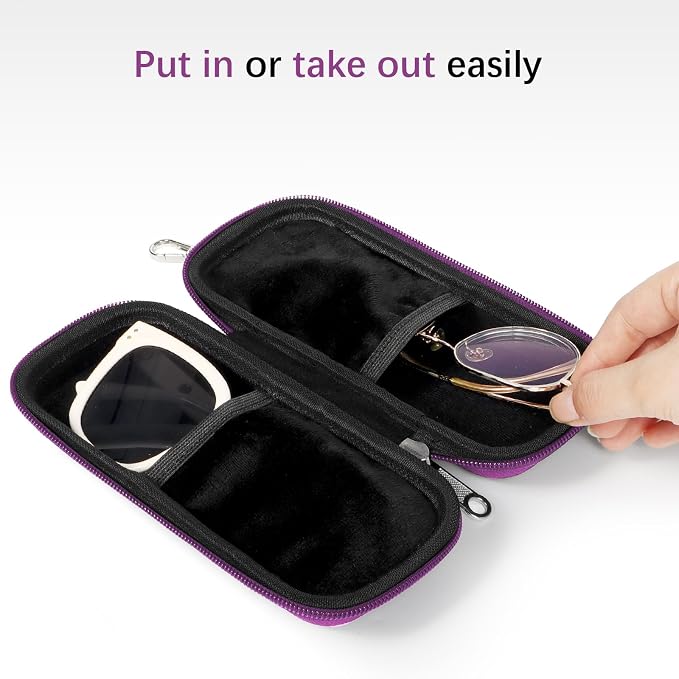 Double Eyeglasses Case Hard Shell Dual Sunglasses Organizer with Zipper Closure Travel Eyewear Storage for Vehicle
