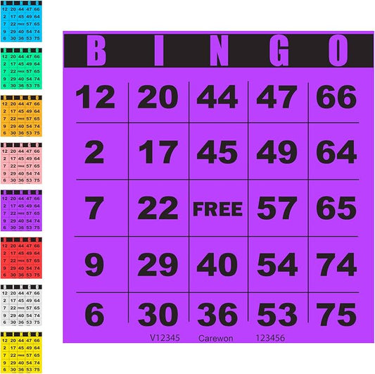 100 Bingo Cards, Large 4.5 x 4.5 Inch, Purple, Paper Bingo Sheets | 8 Color Options, Premium Cardstock, Disposable with Daubers or Reusable with Chips — Proudly Made in USA