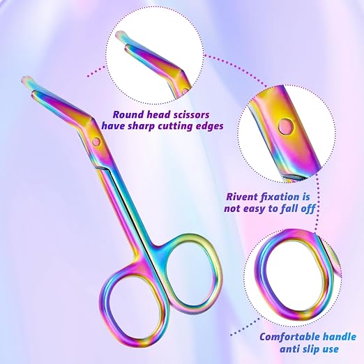 2 Pieces Ostomy Scissors Bandage Scissors Nursing Scissors Stainless Steel Scissors for Doctors, Nurses, Veterinary Home Nursing, 4.3 x 2.1 Inch, Curved (Rainbow)