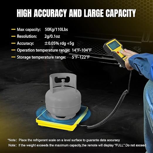 Refrigerant Scale 110 LBS HVAC Freon Scale Ultra-Large LCD Screen High Precision Electronic Refrigerant Charging Weight Scale with Portable Case for Recovery Tanks