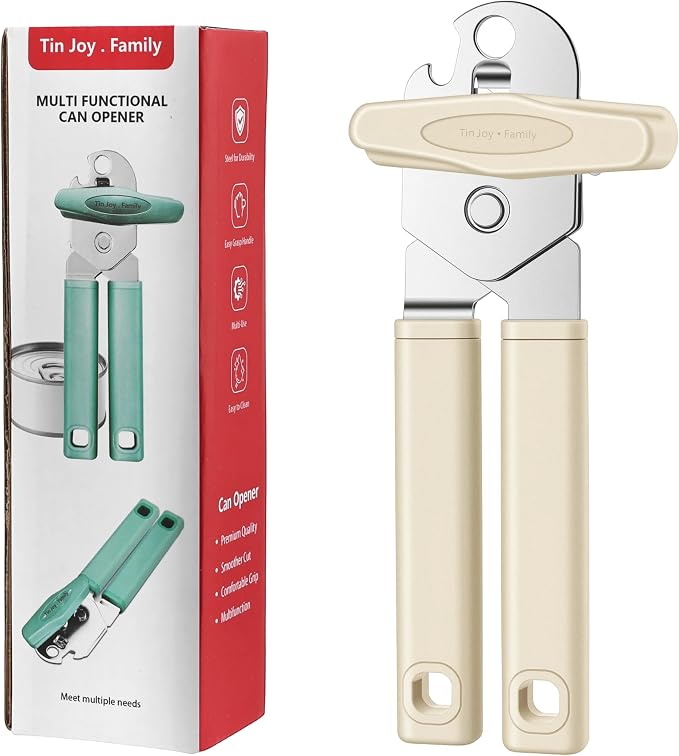 Can Opener Manual, Reinforced Blade, Effortless Knob, Non-Stick (Banana) | Reinforced blade, effortless knob, built-in bottle opener, non-stick hard rubber handle, smooth-edge safety cutter