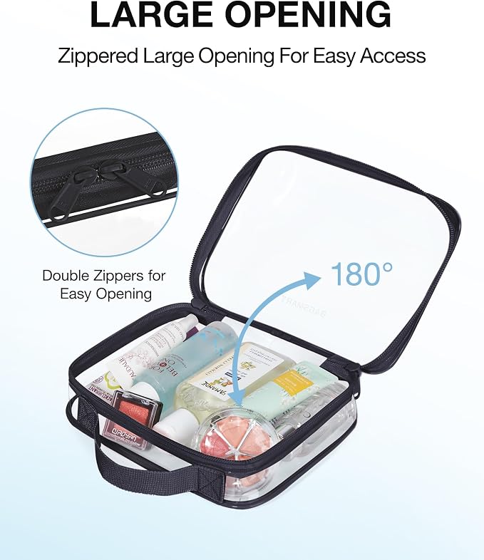 BAGSMART Clear Toiletry Bag with Handle 3-Pack TSA Approved, Black | Water-resistant Travel Toiletry Bag, Carry On Travel Accessories Bag, Airport Airline Quart Size Bags Women Men, Makeup Bag