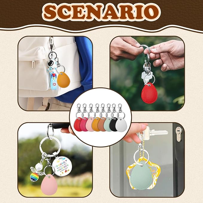 16PCS Key Fob Holder, PU Leather Key Holder with Metal Rings, NFC Tags Holder Keyring, for Keys ID Key Cards and Bag