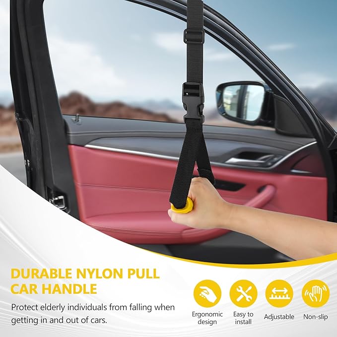 Car Door Handle for Elderly - 2025 New 3-in-1 Car Handle Assist, 2 Pack Auto Cane Portable Vehicle Support Handle Door Assist Bar, Max Load 500 Lbs, Anti-Slip Design (Yellow-Car Handle +Strap)