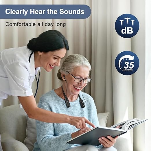 WallarGe Rechargeable Neckband Hearing Amplifier for Conversation or TV Watching, Digital Hearing Amplifier for Seniors Adults with Volume Control, Bluetooth Earphones for Seniors