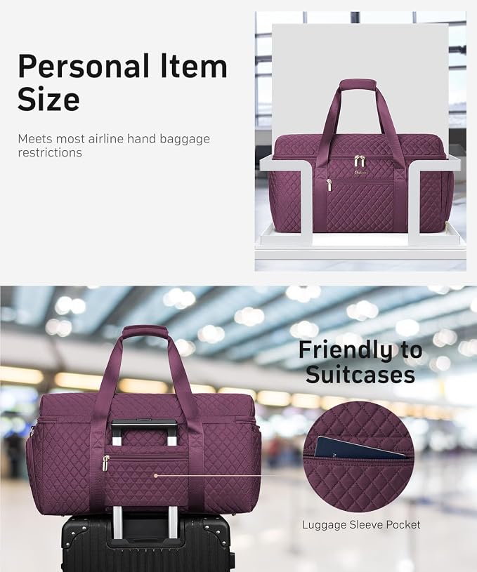 Weekender Bags for Women, Wide Open Large Travel Duffle Bag with Shoe Compartment, Overnight Carry on Bag Personal Item Travel Bag with Wet Pocket (Dark Purple)