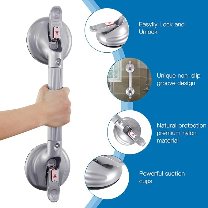 19inch Upgrade Suction Shower Grab Bar, Portable Shower Handle Bar Suction Grip Bar Bathtub Handle with Strong Hold Suction Cup Fitting and Rapid Release for Bathroom(Max Capacity :300lb