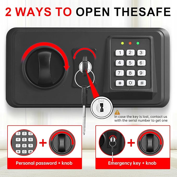 1.0 Cub Small Safes for Home Use Fire and Water Proof, Digital Security Fire Safe Box with Combination Lock, Spare Keys and Removable Shelf, Home Safe Fireproof Waterproof for Document Money Valuables