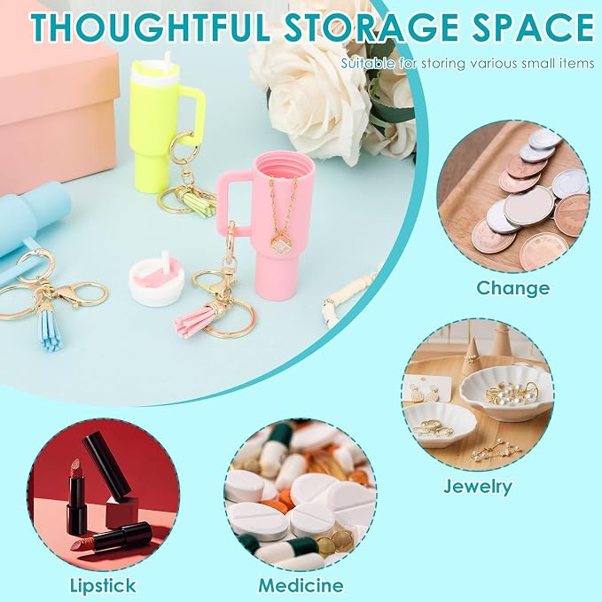 16PCS Mini Tumbler Keychain Accessories for Stanley Cup Cute Chapstick Holder Key Chain Charms for Women Men Girls