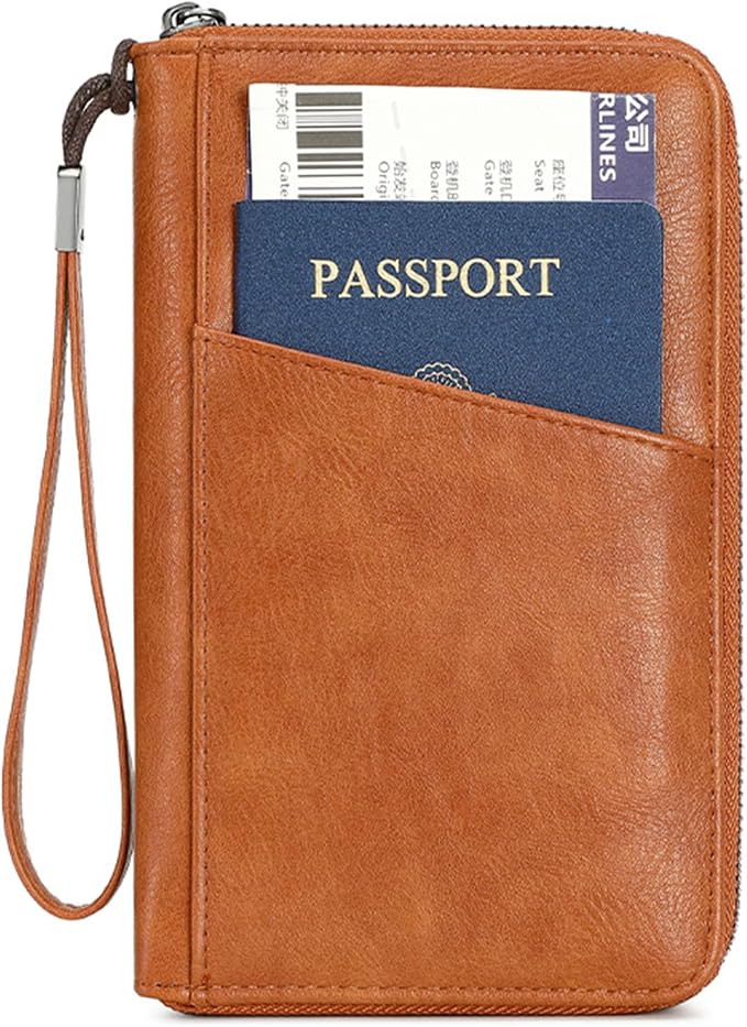 Family Passport Holder for Travel Women and Men Multiple RFID blocking Passport Holder MultiFunction Passport Wallet Passport Case Passport cover with Zipper