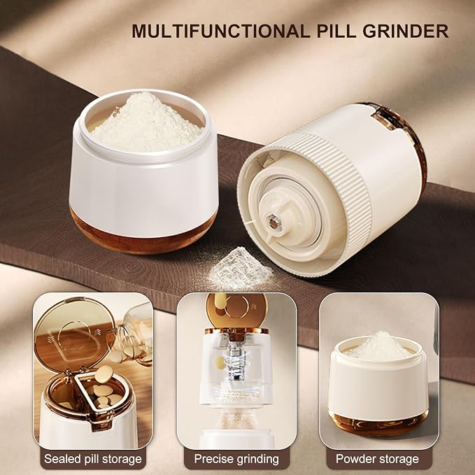 Pill Crusher 3-in-1, Pill Grinder for Fine Powder, Effortless Medication Pulverizer & Splitter with Storage Cup, Arthritis Friendly for Elderly, Pets