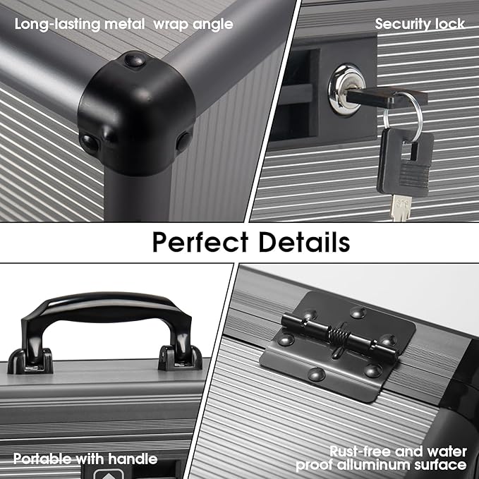 Medicine Lock Box with Key, Alluminum Alloy Box for Medication,First Aid Box with a Removeable Tray to Store Medicines & Pills for Home, Black, 14 * 8.46 * 7.48 Inch