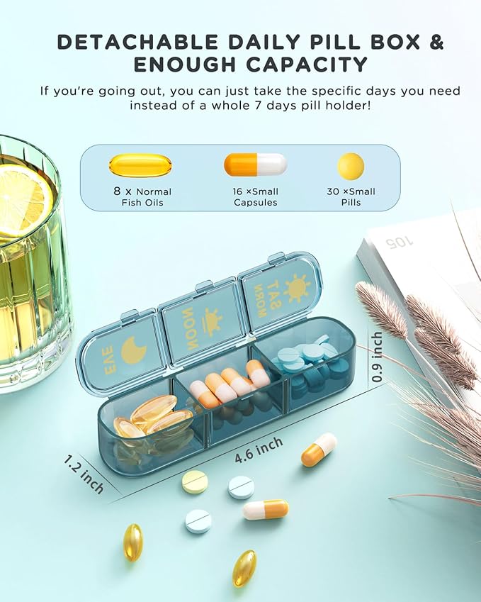 Acedada Pill Organizer 3X A Day, Weekly 7 Day Pill Box 3 Times A Day, Travel Pill Case with Large 21 Compartments, Daily Medicine Organizer Pills Holder for Vitamin Fish Oil Supplements, Blue