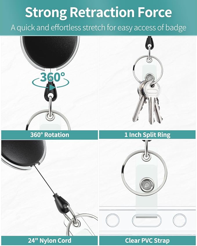 Uniclife Badge Holder Horizontal Clear Plastic Case with Retractable Badge Reel Carabiner Clip Soft Waterproof Card Protector for Proximity Cards IDs Credit Cards Driver’s Licenses and Passes, 2 Pack