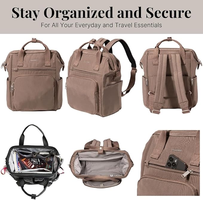 Baggallini Securtex Anti-Theft Windsor Backpack for Travel, Work & College, RFID & Locking Zipper, Up to 16" Laptop