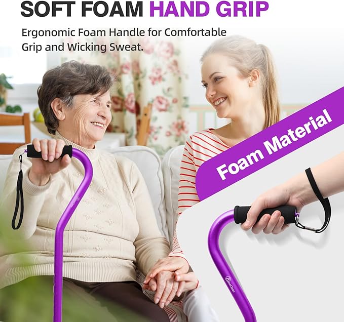 BeneCane Quad Cane Adjustable Walking Cane with Offset Soft Cushioned Handle for Men & Women Lightweight Comfortable with 4-Pronged feet for Extra Stability