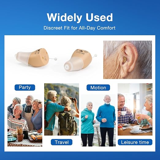 Rechargeable Hearing Aids for Adults Seniors, OTC Hearing Aids for Adults Seniors Rechargeable with Noise Cancelling, Invisible Hearing Aid, 1 Pair (Beige)