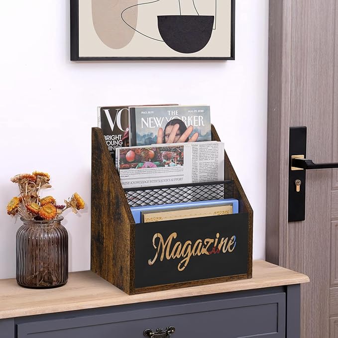 YINMIT Magazine Holder, Stepped 3 Tier Magazine Rack Floor, Magazine Storage Basket, Folder Organizer Bin for Magazines, Books, Newspapers