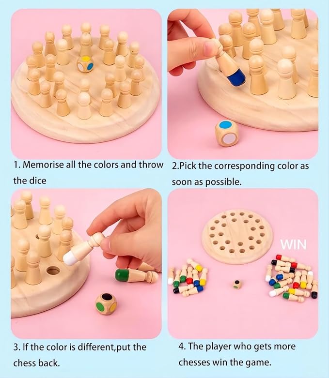 Wooden Memory Chess Board Game: Color Wooden Memory Chess Game for Brain Train for Kids Toddler Learning Educational Toys - Montessori Learning Toys for 3 4 5 6 7 8+ Year Old Boy Girl Gift