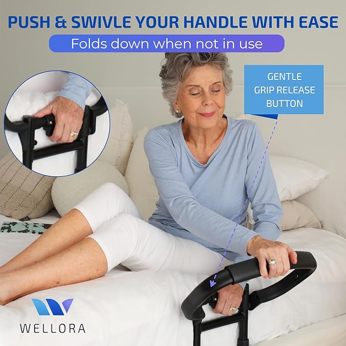 Sturdy Bed Rails for Elderly Adults Safety - Foldable & Adjustable Bed Rail - Supports up to 330lbs - Fit King, Queen, Full, Twin - Bed Guard Rail for Seniors WELLORA